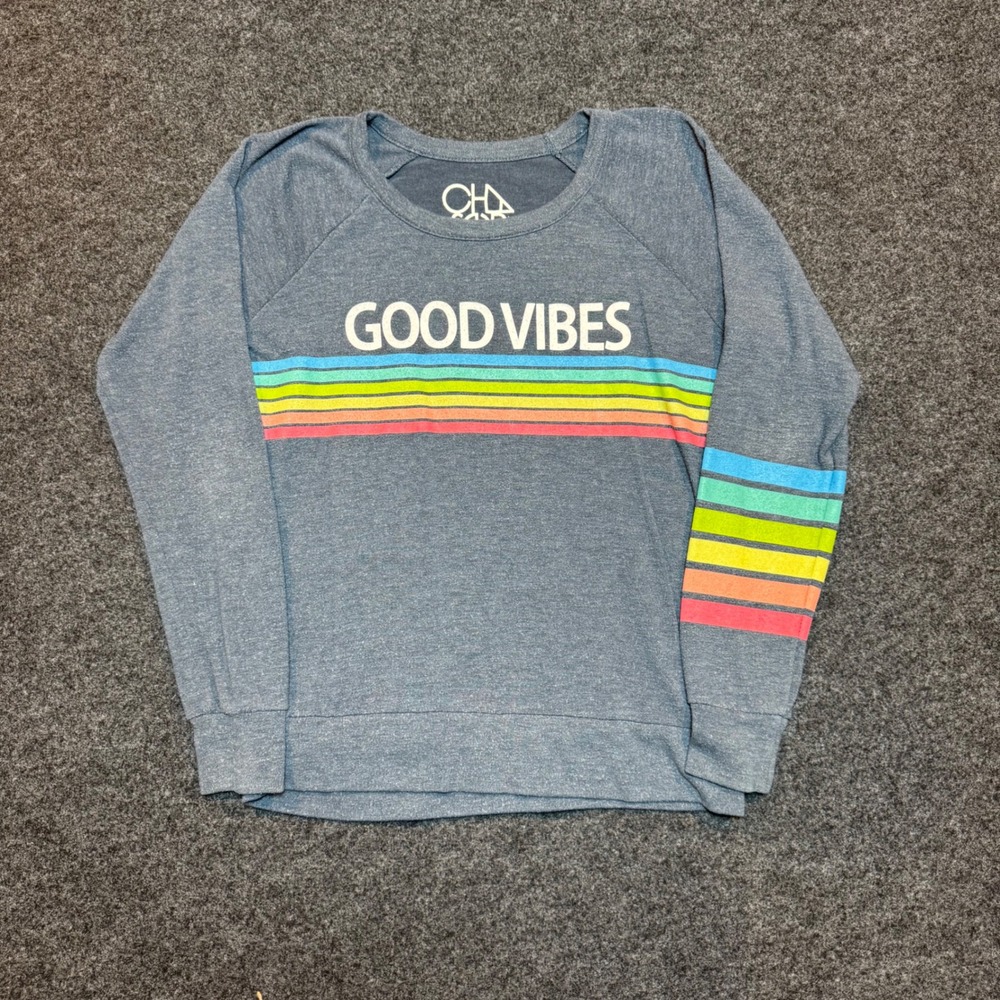 Chaser Good Vibes Rainbow Stripe Raglan Sweatshirt Blue Small